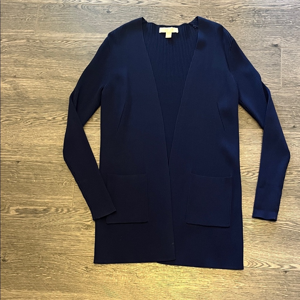 Michael Kors Dark Blue ribbed long Cardigan - Picture 2 of 10